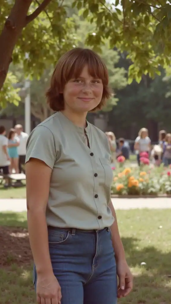 AI-generated illustration showing a girl resembling Tom's wife in 1981.
