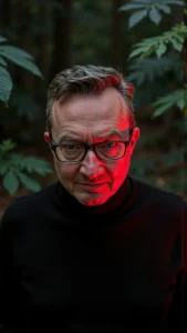 AI-generated illustration of a character resembling Tom in a dark jungle