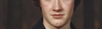 AI-generated illustration of a young man resembling Tom in 1981, standing in a dark forest